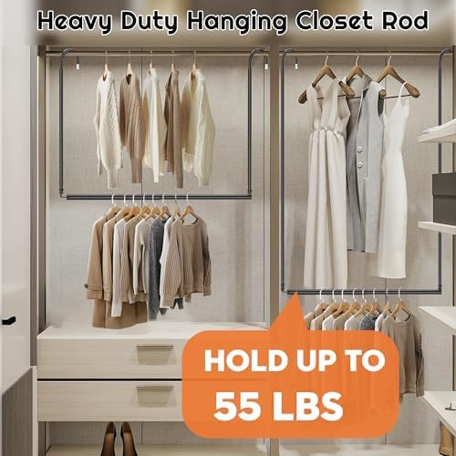 Hanging Closet Rod Adjustable Width Height Closet Rods For Hanging Clothes Black 2 Pack Closet Extender Hanging Rod Clothes Space-Saving Hanging Bar Organizer - Image 2