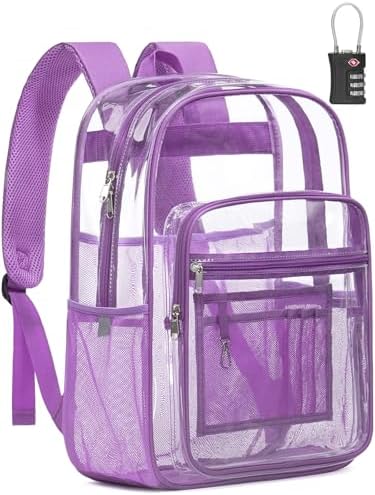 Heavy Duty Clear Backpack With TSA Lock, 18 Inch Large Clear Bookbag by QOECI
