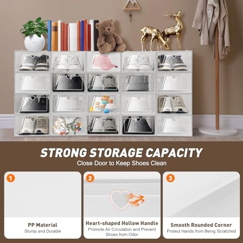 20 Pack Shoe Organizer Storage Boxes, Clear Plastic Shoe Storage Modular Space Saving Shoe Boxes Clear Plastic Stackable Shoe Storage Box with Lids Shoe Box Storage (Love) - Image 4