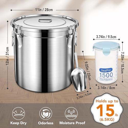 Newget 15lb Airtight Stainless Steel Dog Food Storage Container with Scoop - Image 2