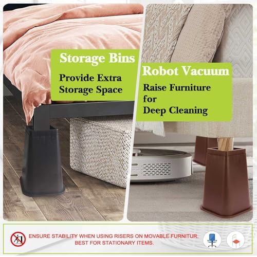 4 Pack Furniture Risers 8 Inch, Bed Risers Heavy Duty for Table Desk Couch Chair Sofa Cabinet Bed Frame Dorm, Square Table Leg Risers Lift Height 8", Chocolat Brown - Image 4