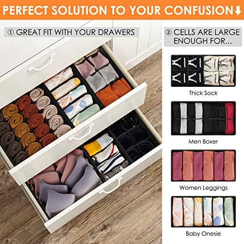 12 Pack Drawer Organizers, 116 Compartments Fabric Foldable Dresser Drawer Organizers for Clothing, Closet Organizers and Storage Bins for Clothes, Christmas Ornament Storage Boxes with Dividers - Image 3