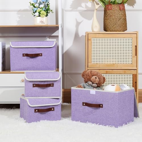 ANMINY Fabric Storage Box Bins with Lids, Purple, 13"x9"x7.9" - Image 7