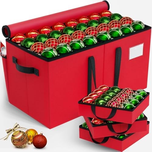 Christmas Ornament Storage Box, 8 Individual Trays with Handles, Red by Unknown