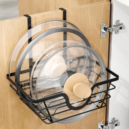 TIDIIABODE Pot Lid Organizer, Adjustable Kitchen Pot Lid Holder Inside Cabinet, Kitchen Cabinet Organizer Hanging for Food Storage Container, Pot, Pan Lid & Bakeware, Black by TrashBagHolder