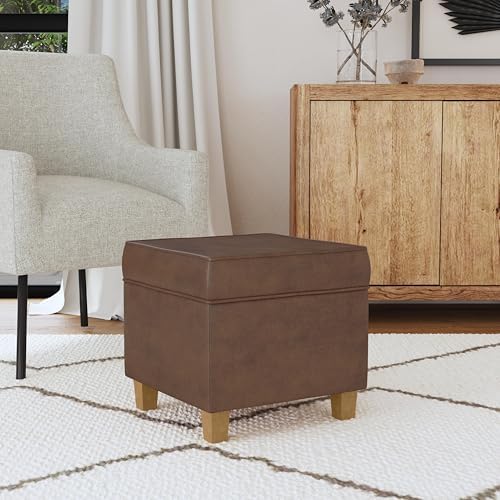 HomePop 18" Square Storage Ottoman - Brown Faux Leather - Image 2