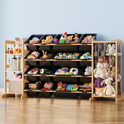 Toy Storage Organizer with Bookshelf and Stuffed Animal Storage - Kids Playroom Organization with 3 Shelves and 16 Bins - Toddler Living Room Toy Box for Collections - Nursery Bedroom Decor Essential by MirolamUS