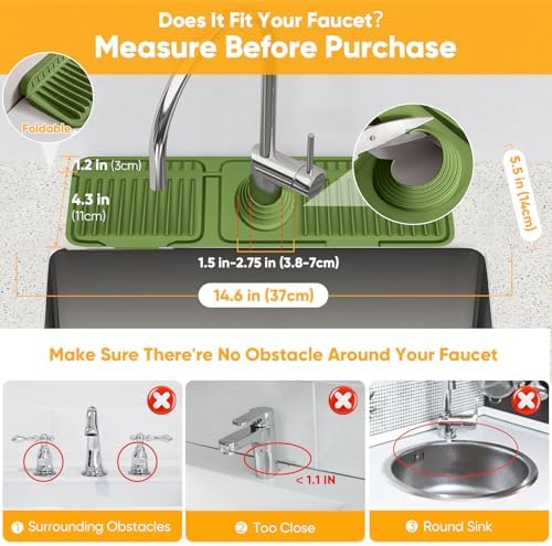 14.6 inch Faucet Mat for Kitchen Sink Splash Guard[7° Slope Fast Self-draining][Snap Lock Fit]Kitchen Sink Faucet Mat Splash Guard Kitchen Sink Area Water Splash Guard Behind Faucet Draining Mat - Image 3