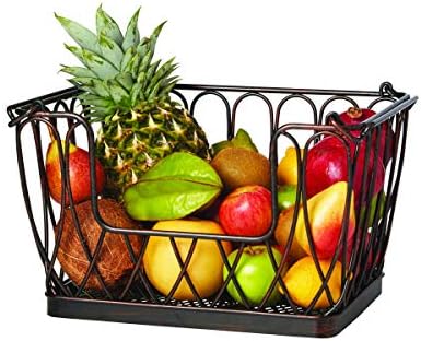 Gourmet Basics by Mikasa Loop and Lattice Stacking/Nesting Rectangular Metal Basket, Antique Black - Image 4
