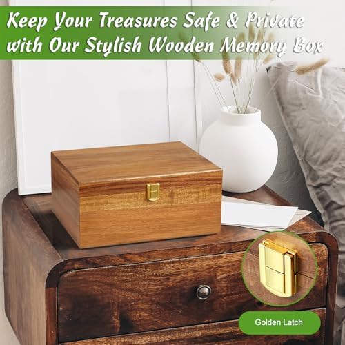DRASTAR Wooden Keepsake Box, Large Acacia Storage Memory Box with a Hinged Lid for Crafts and Photo Storage - Image 6