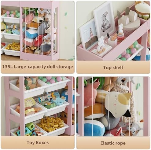 VontinT 50.6" W Toy Organizers and Storage with Stuffed Animal Zoo, Wooden - Image 4