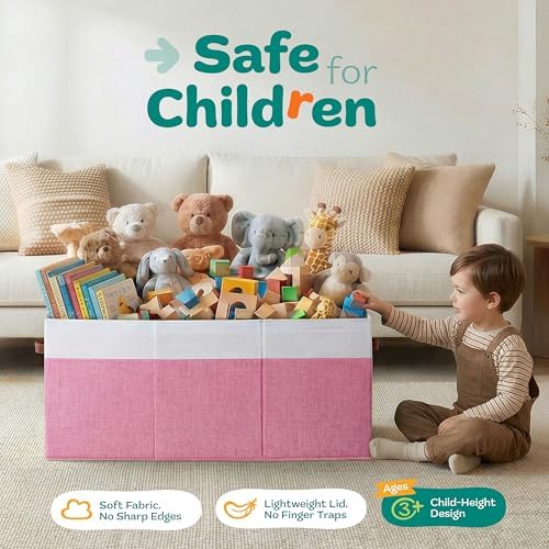 SoftOwl Extra Large Toy Storage Organizer with Lid - Sturdy, Collapsible Toy Chest Storage Box Design - Toys Bin with Dividers for Kids, Nursery, Bedroom, Playroom 37"x16"x14" - Image 3