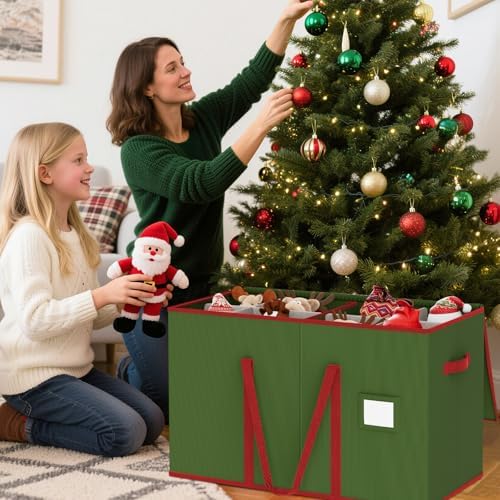 Christmas Figurine Storage Box for 15-Inch Figurines and Nutcrackers, Holiday Decor Organizer with Adjustable Dividers, 8 Slots and 2 Pockets, Dual Zippers, 600D Oxford, 24.8"x12.2"x15.2" ,Green - Image 7