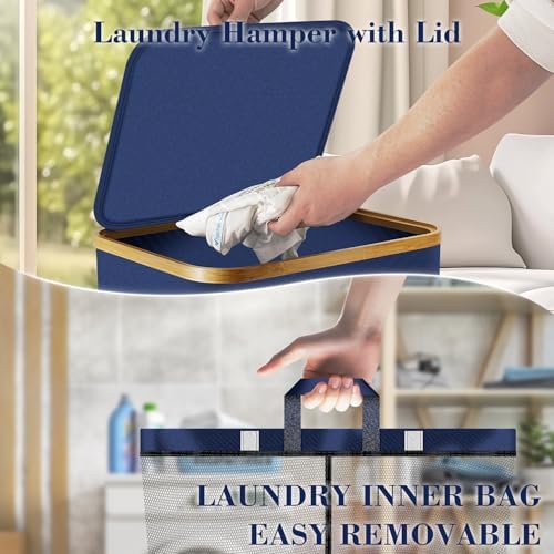 Laundry Hamper with Wheels, 75L Rolling Laundry Basket with Lid - Image 2