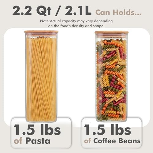 3-Pack 2.2Qt Rectangle Glass Spaghetti Jars with Bamboo Lids - Image 3