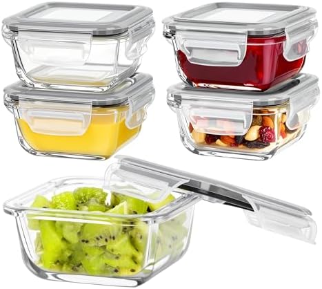 Vtopmart 5Pack 5oz Small Glass Storage Containers Set With Lids, Grey by Vtopmart
