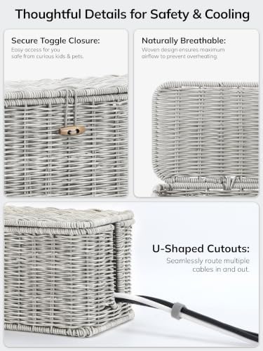 Cable Management Box, Cord Organizer with Lid & Cable Ties - Gray Set - Image 3