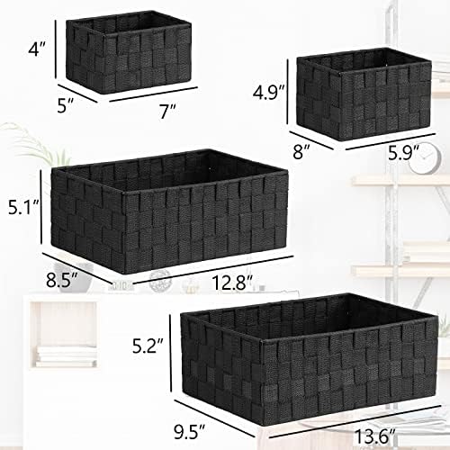 Posprica Woven Storage Baskets for Organizing 6 Pack, Large&Small Storage Cube Bins Set for Bathroom, Storage Boxes Container for Drawer, Closet, Shelf, Dresser, Black - Image 4