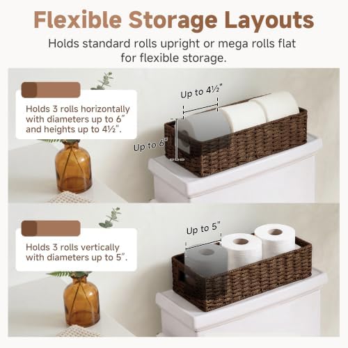 StorageWorks Toilet Tank Tray, Brown Round Paper Rope Bathroom Baskets for Organizing, Toilet Tank Basket, Toilets Organizer with Built-in Handles, 14 ¼"L x 6 ¾"W x 3 ¾"H, 1 Pack - Image 4