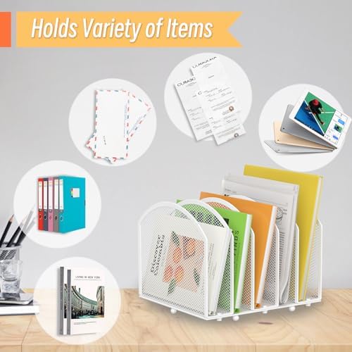 MINDEPOT Desk File Organizer 5 Sections Desktop Organizer File Sorter Office Organization File Folder Holder for Office School & Classroom (White, 5 Section - 1Pack) - Image 5