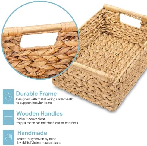 VATIMA Hyacinth Medium Wicker Basket 13.6x9.5x5.6" - With Handle, Living Room Decor, Rectangular Design - Image 4