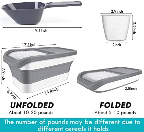 Pet Food Storage Containers, Collapsible Cat Food Container with Transparent Sliding Lid,10-13 lb Plastic Dog Food Bin with Measuring Cup and Dog Food Scoop - Image 2