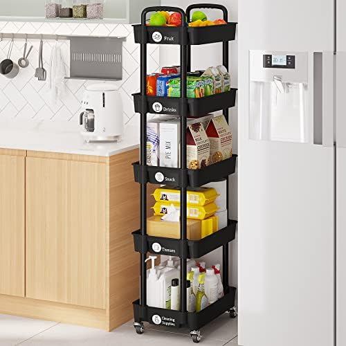 5 Tier Rolling Cart with Wheels,Utility Storage Carts,Black - Image 6