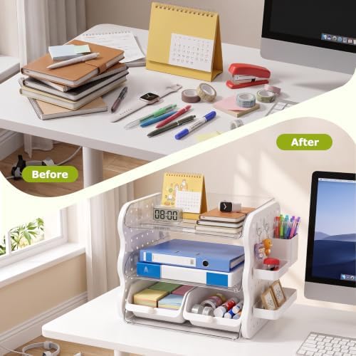 COMIX 3-Tier Paper Organizer Letter Tray, File Organizer for Desk, White - Image 4