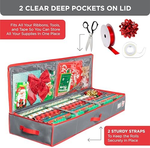 HOLDN’ STORAGE Premium Wrapping Paper Storage Container, Grey/Red Trim - Image 4