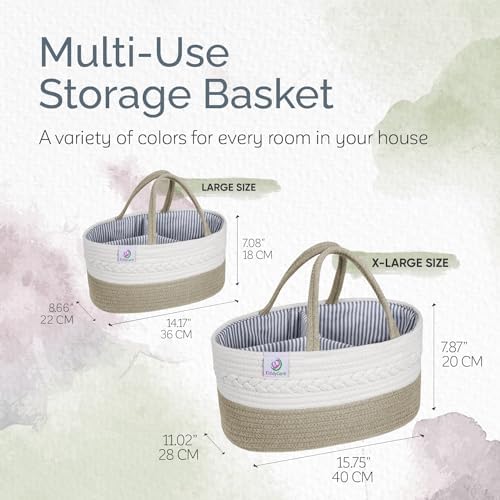 KiddyCare Woven Diaper Caddy Organizer, Large Gray Multi Functional Portable Baby Basket with Handle, Baby Gift for Boy/Girl Nursery Storage, Organization, and Modern Car Diaper Caddy Natural X-Large - Image 5