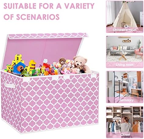 homyfort Toy Box for Girls, Kids - Large Toy Chest Organizers and Storage Boxes with Flip-Top Lid & Divider, Collapsible Container Bins for Playroom, Nursery, Closet, Living Room, 24.5"x13"x16", Pink - Image 3