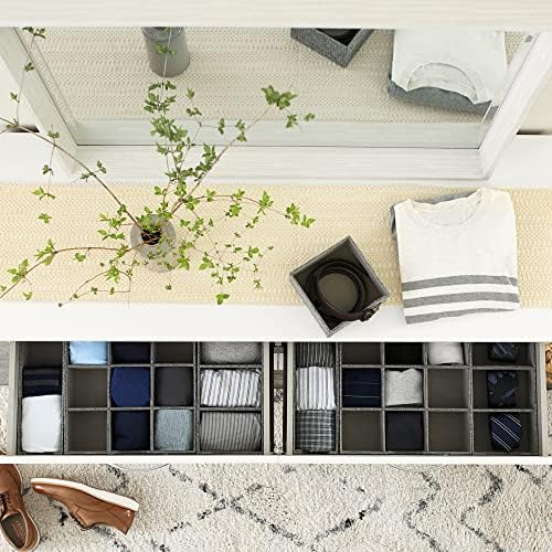 Household Essentials Organizer Tray Accessory in Fabric‑Covered Sturdy Drawer Organizer with Three Compartments, Graphite Gray, Set of 2 - Image 3