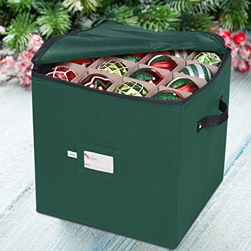 Christmas Ornament Storage Box, 4 Individual Trays Xmas Storage Container, Fits 64 Ornaments Decoration Balls, Constructed of Durable 600D Oxford Material (Green) - Image 2