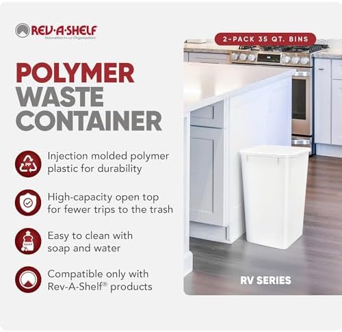 Rev-A-Shelf Double Pullout Garbage Trash Cans for Kitchen Cabinets, 35 Qt - Image 2