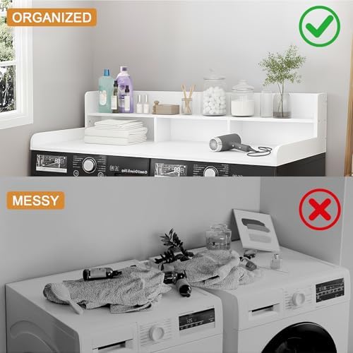 Washer Dryer Countertop with Shelf, 2-Tier Laundry Countertop Over Washer and Dryer, 54" x 27.55" Wooden Table for Folding Clothes for Laundry Room Organization and Storage (Milky) - Image 5
