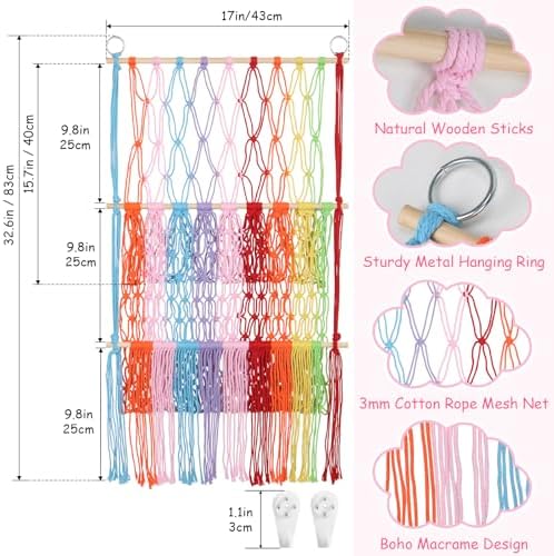 2 Tier Stuffed Animal Storage Net, Large Boho Plushies Stuffy Net,Rainbow - Image 3