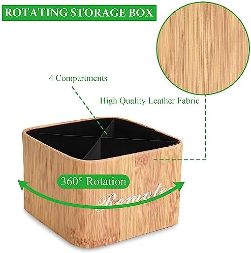 Square Leather Art Supply Organizer,Remote Control Holder with Removable Dividers,360°Rotatable Pencil Holders,4 Compartments Organizer for Office Supplies Storage Box(1-Beige) - Image 4