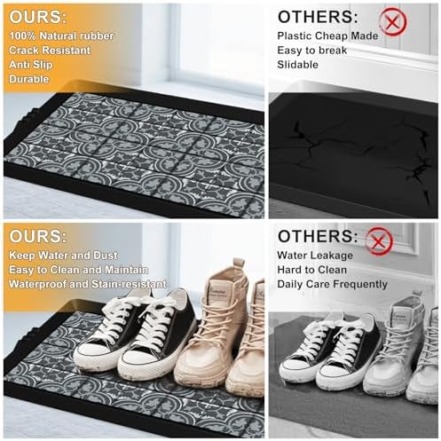 BEHERO Boot Tray Shoe Mat Decorative Patterned, Rubber Boot Matt Tray Indoor and Outdoor Use, 16" x27.5" Shoe Cleaning Mat Non-Slip, Shoe Storage Waterproof with Artistic Prints for Entryway(Gray) - Image 2