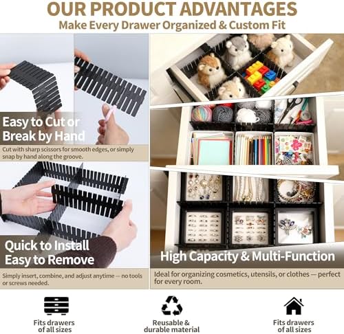 Adjustable Drawer Dividers, Cut-to-Fit DIY Organizers, Black 32 Pack - Image 5