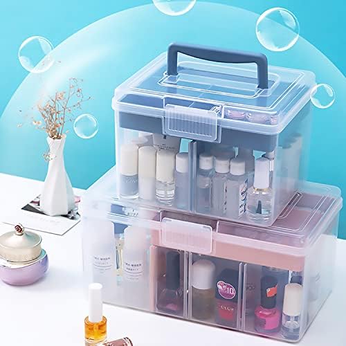 Clear Small Plastic Storage Box with Handle & A Removable Tray & Adjustable Divider, Kids Students Children Art Box, Desk Organiser Case, Medicine Storage Box (Clear & Ocean Blue) - Image 3