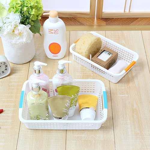 Lawei 8 Pack Large Plastic Storage Basket with Handle - 15 x 10 x 3 Inch Pantry Organizer Basket Bins Desktop Paper Storage Basket for Organization, Countertops, Cabinets, Bedrooms, Bathrooms - Image 5