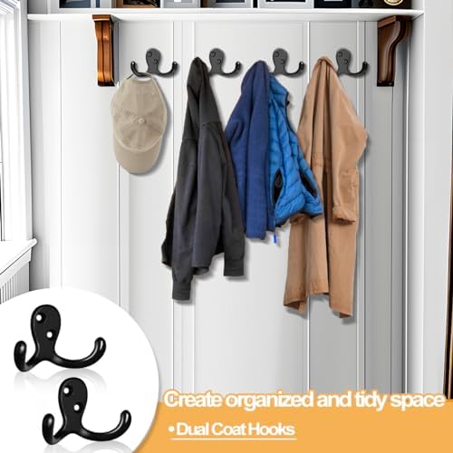 25 Pack Coat Hooks Wall Hooks for Hanging, Heavy Duty Double Prong Metal Hook Wall Mounted for Living Room, Bathroom, Kitchen, Bedroom for Coat, Bag, Scarf, Towel, Hat, Key, Cup (Black) - Image 4