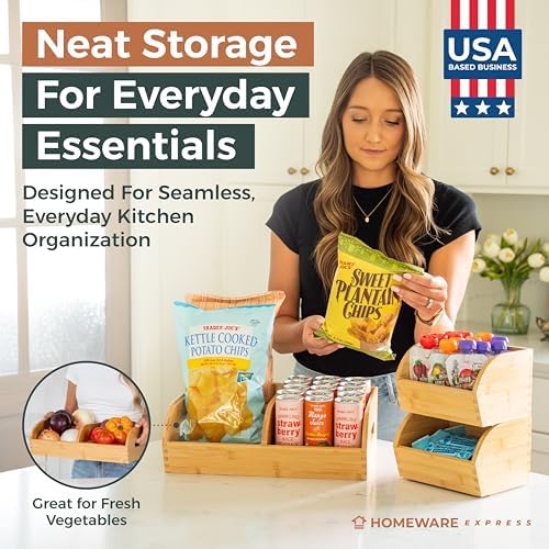 Potato and Onion Storage Bin, Stackable Bamboo Pantry Organizer and Storage - Image 2