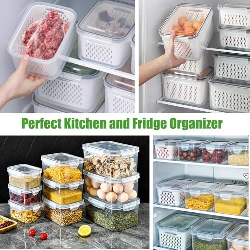 5 Pack Fruit Storage Containers for Fridge with Removable Colander, Produce Containers BPA-free Fridge Organizer to Keep Berry Lettuce Vegetable Fresh, Dishwasher & Microwave Safe - Image 6