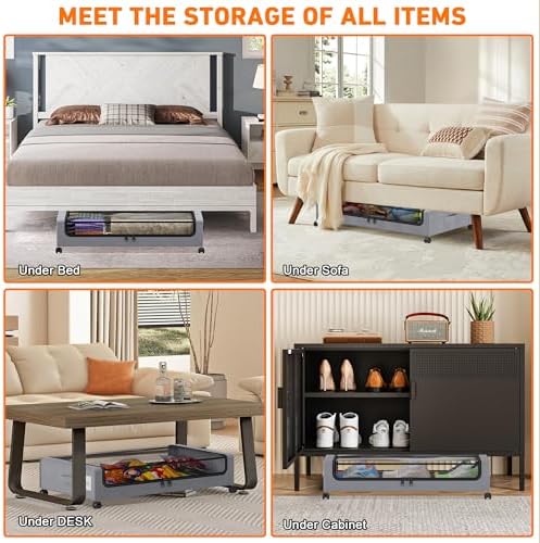 Under Bed Storage with Wheels, 2 Pack Under Bed Storage Containers with Clear Lids, XXL 65L Under Bed Storage Organizer, Rolling Under Bed Metal Drawer for Blanket, Clothes, Shoes (31 x 17 x 6.69 in) - Image 5