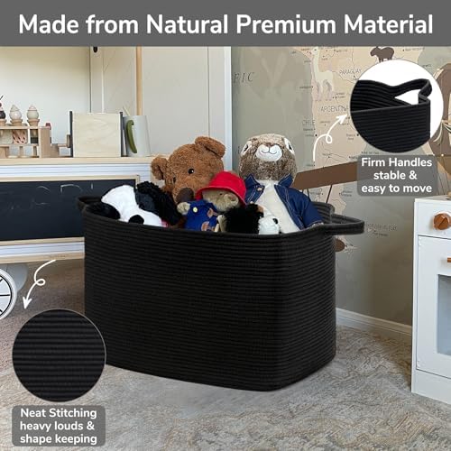 Goodpick 85L Large Woven Rope Blanket Basket, Rectangle, Black - Image 6