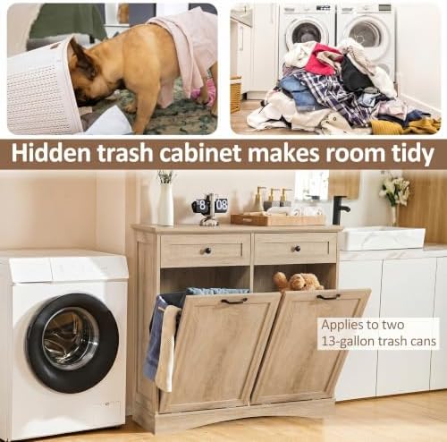 Double Tilt Out Trash Cabinet Freestanding Natural - Image 3
