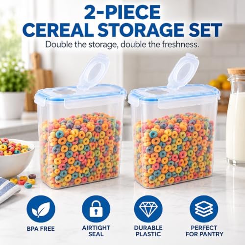 Basicwise Small BPA-Free Plastic Food Cereal Containers with Airtight Spout Lid, Set of 2, Clear - Image 2