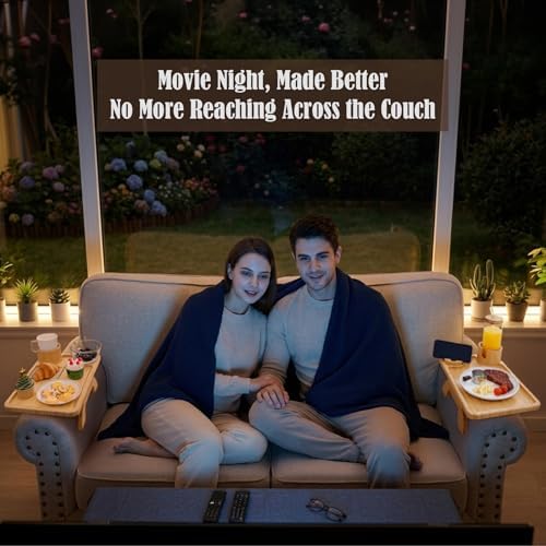 Nnewvante 2 Pack Couch Table on Arm,3 in 1 Large 15.36"x9.85" Bamboo Couch Cup Holder Sofa Armrest Clip on Tray with 360°Rotated Phone/Drink Holder - Image 5