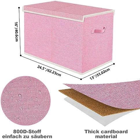 Large Toy Box Chest Storage with Lid - Collapsible Kids Toys Boxes Organizer Bins Baskets Container with Handles for Boys, Girls, Nursery, Playroom, Clothes, Blanket, Bedroom (PINK) - Image 3